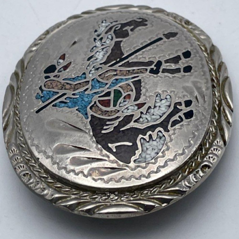 Men's Smooth Western Horse Rider Fighter Silver - Tone Stone Chip Belt Buckle